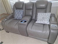 GRAY LEATHER DOUBLE CHAIR ELECTRIC