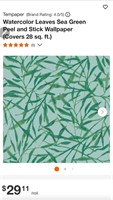 2 Rolls Peel and Stick Wallpaper-Watercolor Leaves