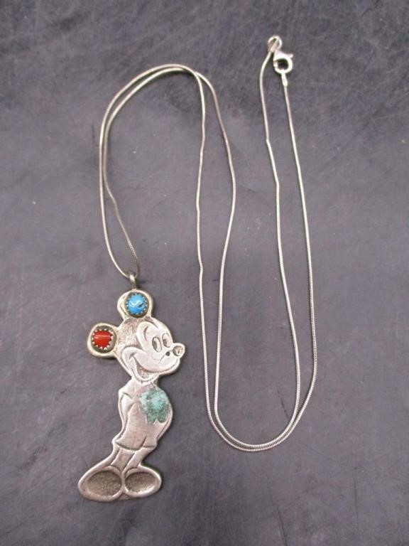 Sterling Mickey Pendant & Cain