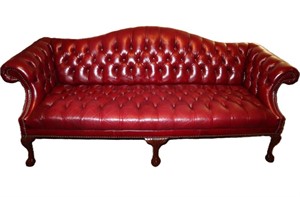 red leather claw foot Chesterfield sofa