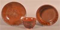 Three Antique Glazed Redware Vessels.