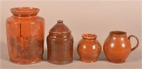 Four Antique Glazed Redware Storage Vessels.