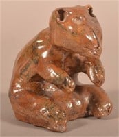 Hand-Molded Folk Art Seated Bear Figure.