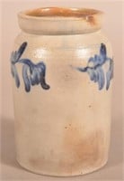 Stoneware Canning Jar with Cobalt Slip Decoration.