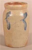 Stoneware Canning Jar with Cobalt Slip Decoration.
