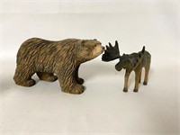 Wood Carved Bear & Moose