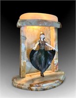 BRONZE AND ONYX DECO DANCER FIGURE LAMP