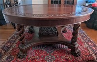 ENGLISH CARVED OAK DINING TABLE W/ 4 LEAVES