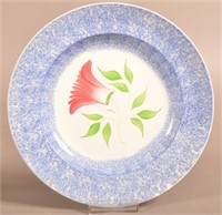 Blue Spatter Thistle Pattern China Plate.