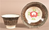 Black & Brown Spatter China Rose Cup and Saucer.