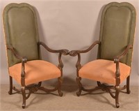 Pair of Jacobean-Style Carved High-Back Armchairs.