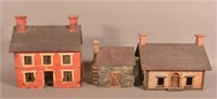 Three House and Cabin-Form Miniature Buildings.