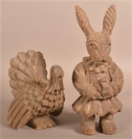 Two Carved Wood Folk Art Figures.