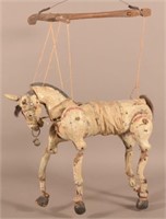 Carved & Painted Wood Folk Art Horse Marionette.