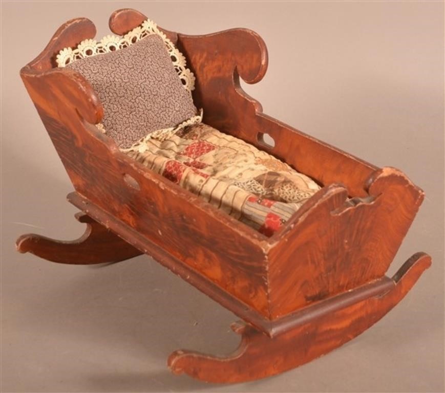 PA 19th C. Feather Grain-Painted Doll Cradle.