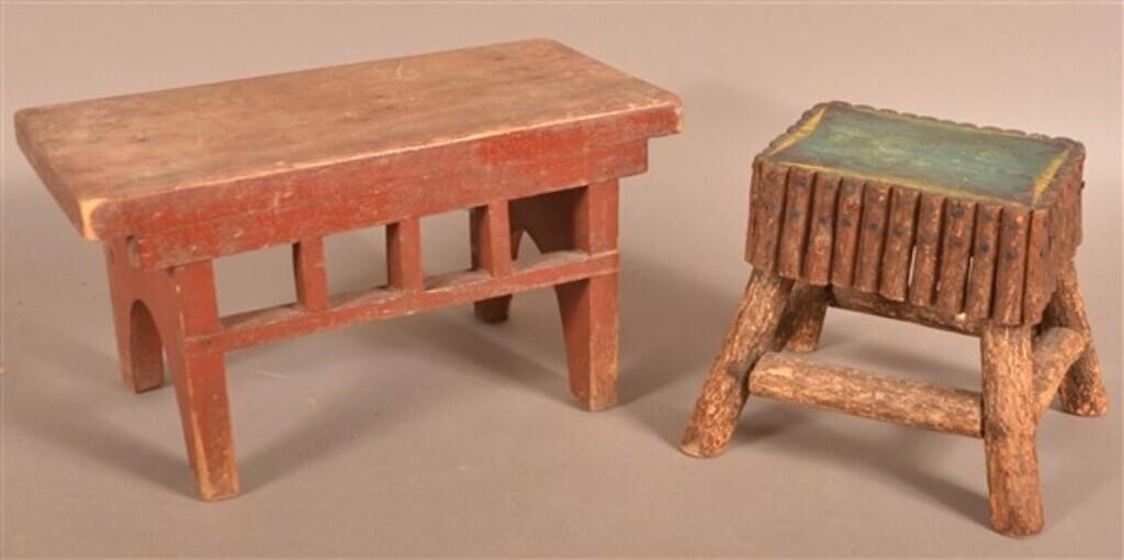 Antique Footstool and Adirondack Miniature Stand.