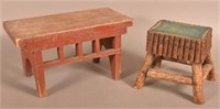 Antique Footstool and Adirondack Miniature Stand.