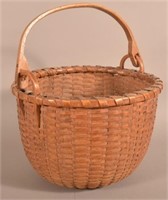 Antique Oak Splint Swing Handle Field Basket.