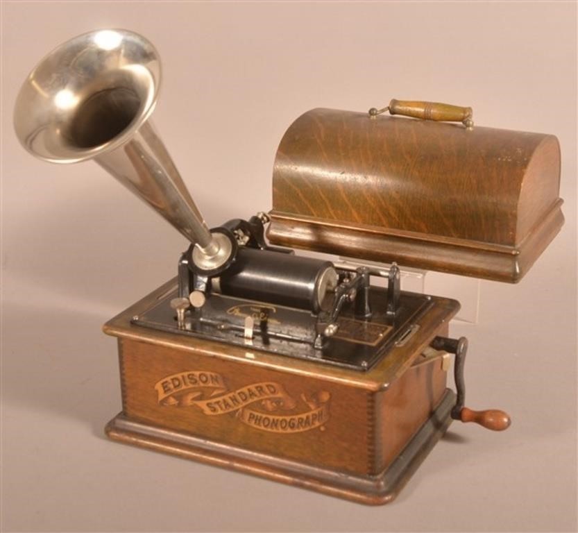 Edison Oak Case Standard Phonograph with Horn.