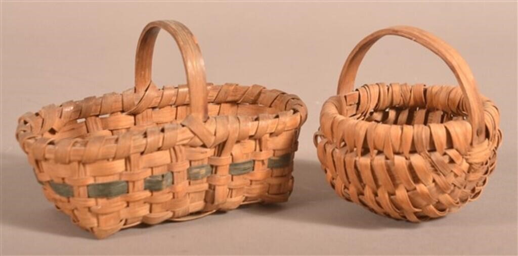 Two Small Woven Oak Splint Baskets.