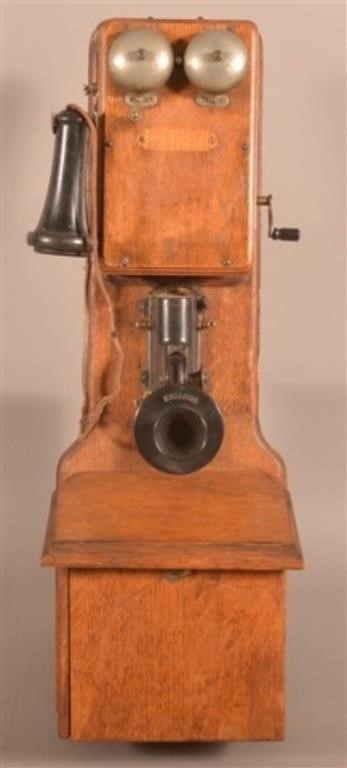 Antique Oak Wall Phone.
