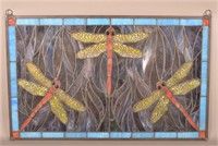 Vintage Leaded Slag Glass Dragonfly Window.