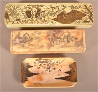 Two Chinese Pencil Boxes and a Small Tray.