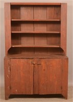 Antique Primitive Red-Painted Softwood Cupboard