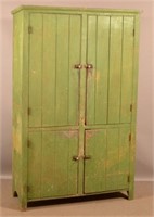 Primitive Green-Painted Softwood Cupboard.