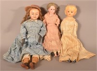 Three Antique Paraffin Head Girl Dolls.