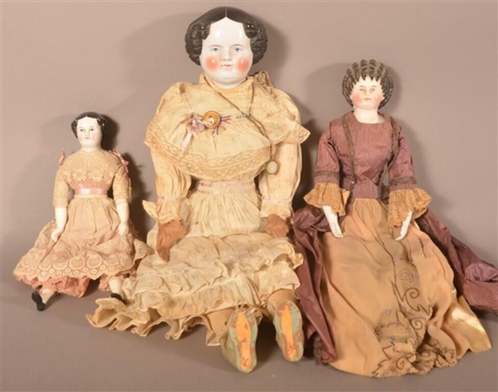 Three Antique China Head Jenny Lind Dolls.