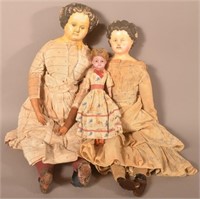 Three Antique Composition Head Girl Dolls.