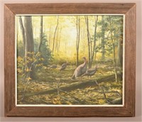 Daniel Christ Wild Turkeys Wildlife Oil Painting.