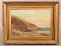 Antique Coastal Landscape Oil Painting.