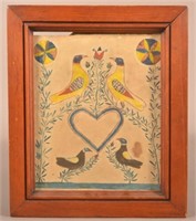 19th Century Mirror Image Fraktur Drawing.