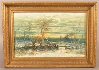 C. H. Shearer Winter Landscape Oil Painting.