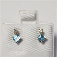 $500 10K  Blue Topaz(0.44ct) Diamond(0.06ct) Earri