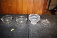 CLear glass bowls, lid