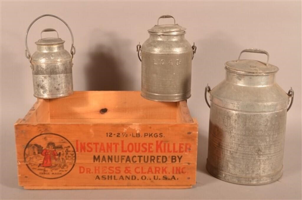 Three Vintage Galvanized Tin Milk Pails.