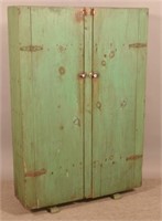 Primitive Green Painted Softwood 2-Door Cupboard.