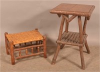 Rustic Adirondack Stand and Stool.