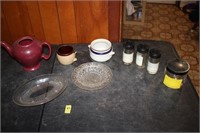 McCormick tea pot, glass jar, chateau bowl