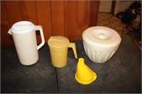 Styrofoam ice bucket, pitchers, funnel