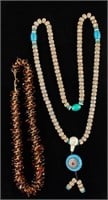 Two  Amber & Lotus Seed with Turquoi Necklaces