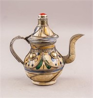 Moroccan Porcelain & Silver-plated Pot