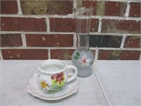 Pansy Cup & Saucer & Bud Vase