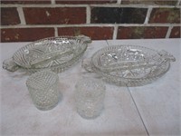 Glass Relish Trays & Candle Holders Lot