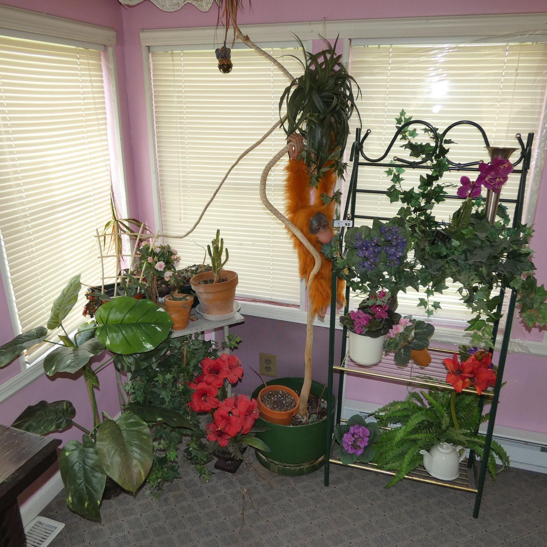 Metal Shelf & Assorted Artificial Plants