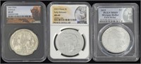 Lot of 3 Silver Dollars, All Graded MS-69.