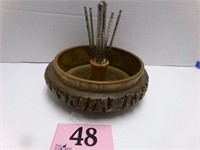 WOODEN NUT BOWL WITH PICKS AND CRACKER